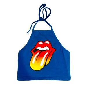 Blue Rolling Stones cropped halter top [NEVER WORN]